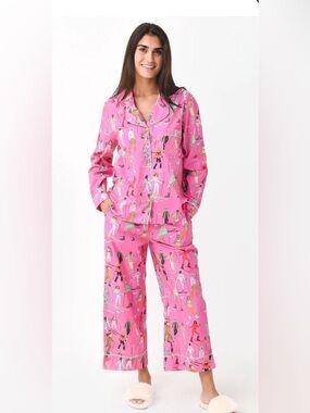 Karen Mabon Pink Apres Ski Glammed Skiers Pajama Set Top Pants 3XL Satin